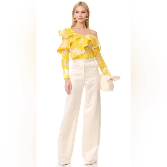 Self-Portrait Off The Shoulder Fil Coupe Frill Yellow Embroidered Top US6 UK10 - Picture 6 of 13